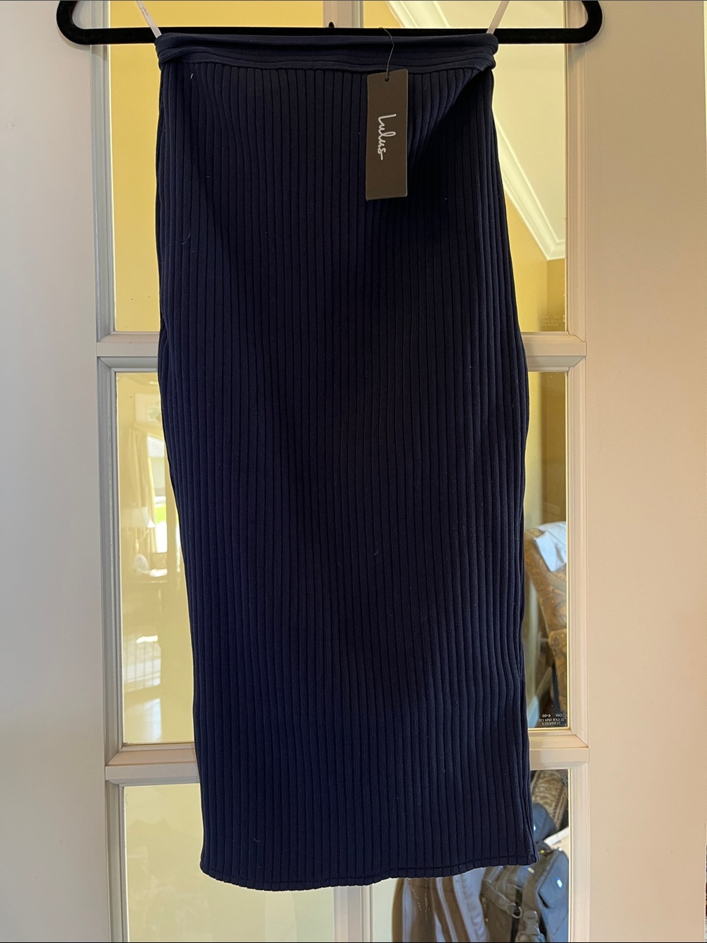 Lulu's Navy Ribbed Pencil Midi Skirt
